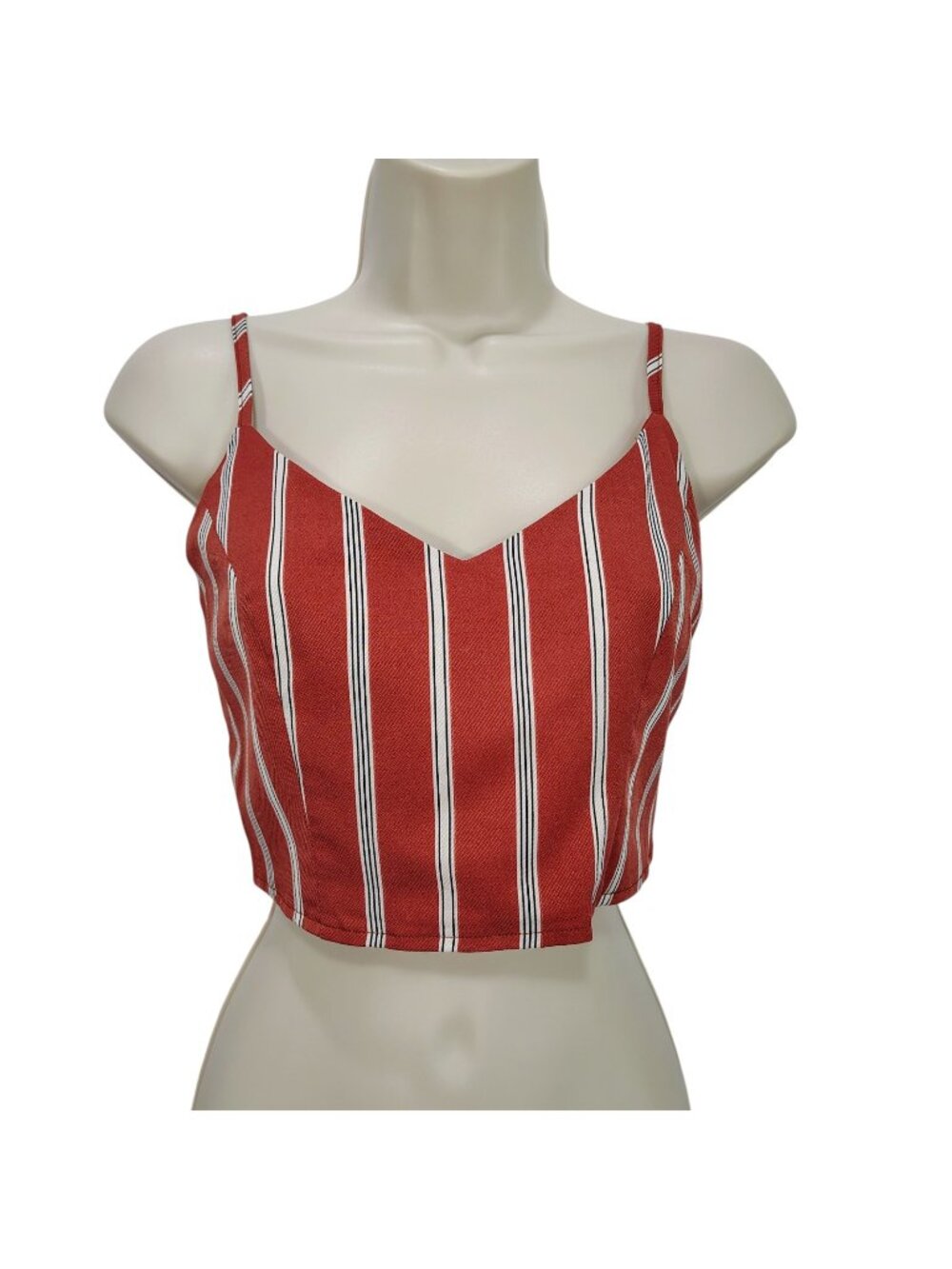 Zaful Camisole Womens Small RedWhite Striped Camisole V-Neck Sleeveless